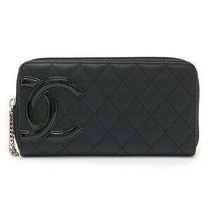 CHANEL Authentic Black Leather Logo Wallet